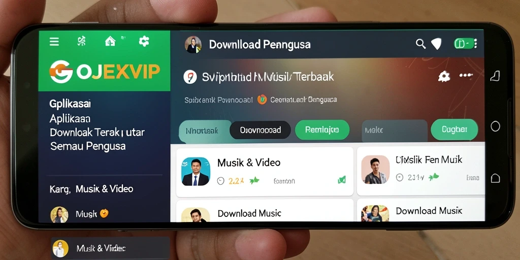 Antarmuka menarik dengan berbagai pilihan lagu Download Musik.