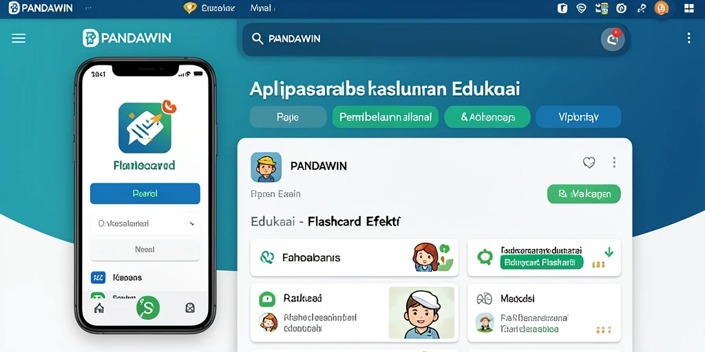 Antarmuka aplikasi PANDAWIN yang menarik dengan fitur flashcard interaktif.